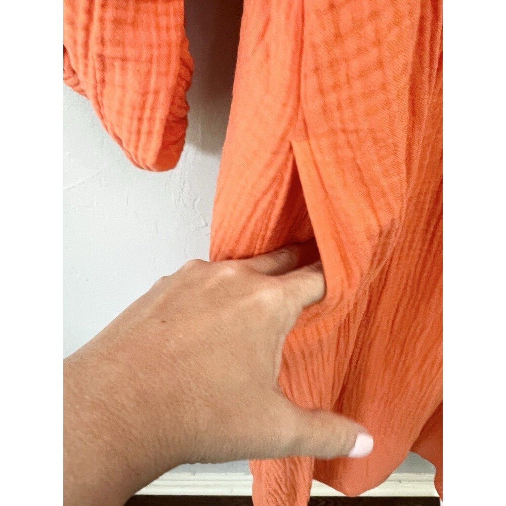 J. CREW V-Neck Midi Dress in Soft Gauze Fire Lily Orange Size XL Maxi Pockets - Picture 9 of 12